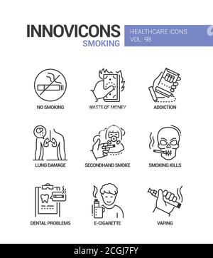 Smoking - vector line design style icons set Stock Vector