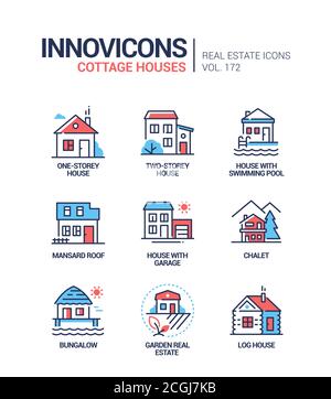 Cottage houses - modern line design style icons set Stock Vector