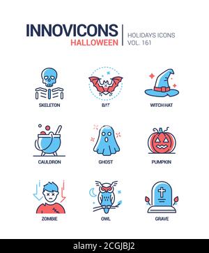 Halloween symbols - modern line design style icons set Stock Vector