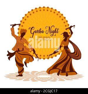 Navratri is a nine day festival for Goddess Durga. Durga Puja celebration poster. Graba dance and dandiya night abstract. Stock Vector