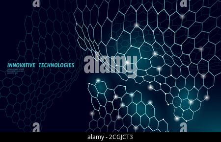 3D nanotechnololy graphene texture cyberspace. Nano fiber chemical modern material design. Atom molecule macro structure layer superconductor Stock Vector