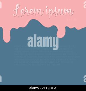 Pink paint or other liquid flows down or drips on a turquoise vector background Stock Vector