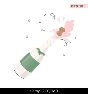Christmas and New Year concept. Vector illustration of champagne isolated Stock Vector