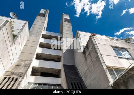 Exterior of a ventilation shaft at the Brunswick Centre - brutalist residential and shopping centre, London, UK Stock Photo