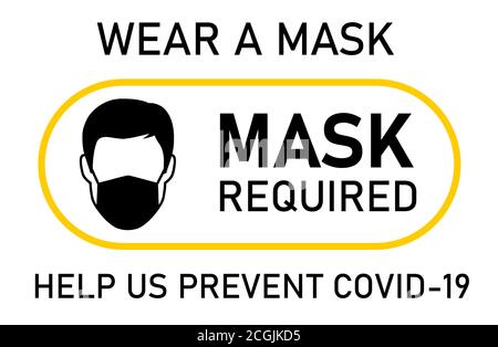 Face mask required at all times cautionary sign with face mask icon vector illustration Stock Vector
