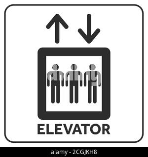 Elevator Icon Symbol. People inside the elevator with up and down arrow. Stock Vector