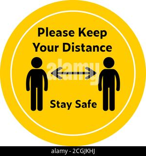 Please keep your distance and stay safe notice or warning stickers for public places to encourage people to follow physical distancing guidelines. Stock Vector