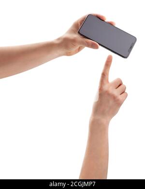 iphone xs max in hand isolated on white Stock Photo