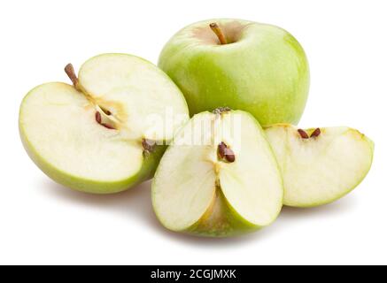 sliced granny smith apple path isolated on white Stock Photo
