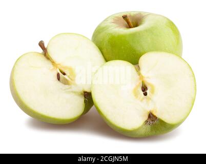 sliced granny smith apple path isolated on white Stock Photo