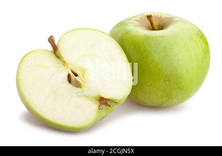 sliced granny smith apple path isolated on white Stock Photo