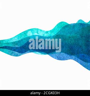 Watercolor transparent wave teal blue colored background. Watercolour hand painted waves illustration. Banner frame backdrop isolated on white. Grunge Stock Vector
