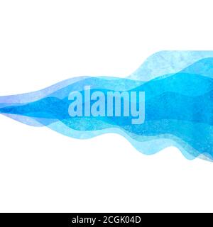 Watercolor transparent wave blue colored background. Watercolour hand painted waves illustration. Banner frame backdrop isolated on white. Grunge colo Stock Vector