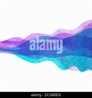 Watercolor transparent wave purple teal blue colored background. Watercolour hand painted waves illustration. Banner frame backdrop isolated on white. Stock Vector