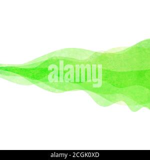 Watercolor transparent wave green colored background. Watercolour hand painted waves illustration. Banner frame backdrop isolated on white. Grunge col Stock Vector