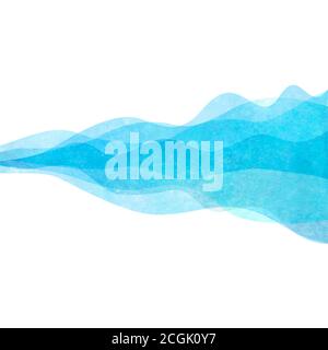 Watercolor transparent wave sea ocean teal turquoise colored background. Watercolour hand painted waves illustration. Banner frame backdrop isolated o Stock Vector