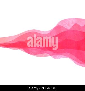 Watercolor transparent wave pink red colored background. Watercolour hand painted waves illustration. Banner frame backdrop isolated on white. Grunge Stock Vector