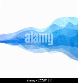 Watercolor transparent wave blue colored background. Watercolour hand painted waves illustration. Banner frame backdrop isolated on white. Grunge colo Stock Vector