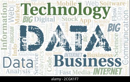 Data vector word cloud, made with the text only. Stock Vector