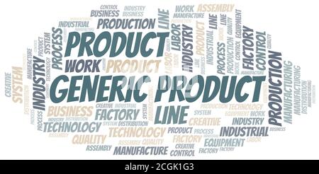 Generic Product word cloud create with the text only. Stock Vector