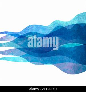 Watercolor transparent wave sea ocean blue teal turquoise background. Watercolour hand painted waves illustration. Banner frame backdrop isolated on w Stock Vector