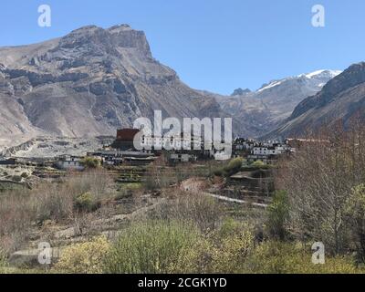 Old tibetan Jarkot village in Mustang, Nepal. Annapurna conservation area. Jharkot is village in Mustang District, Dhaulagiri Zone of Nepal, Asia. Stock Photo