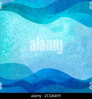 Watercolor transparent sea ocean wave blue teal turquoise colored background. Watercolour hand painted waves illustration. Banner frame backdrop splas Stock Vector