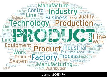 Product word cloud create with the text only. Stock Vector