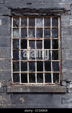 Old broken multi pane crittall window Stock Photo