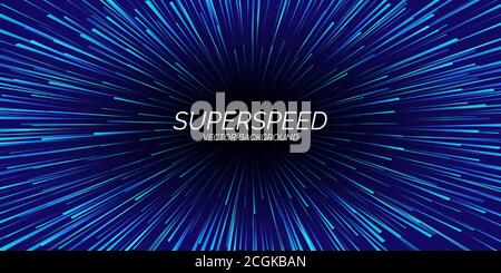 Abstract Futuristic Perspective and Motion Blue Light Background. Star Warp in Hyperspace. Space Jump. Vector illustration Stock Vector