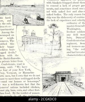 . Battles and leaders of the Civil War : being for the most part contributions by Union and Confederate officers . and, OPERATIONS OF 1861 ABOUT FORT MONROE. MS but particularly the rights of property-owners in our vicinity. Foragingand depredations of all kinds were forbidden, and as a rule the orders wereobeyed, yet cases of disobedience constantly came to light, for it was onlyby stern experience that officers and men were taught the peculiar dutiesof a soldier. Food was at times irregularly issued to the men, and again wasunwholesome and repellent, thus rendering the soldier doubly liable Stock Photo