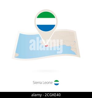 Folded paper map of Sierra Leone with flag pin of Sierra Leone. Vector Illustration Stock Vector