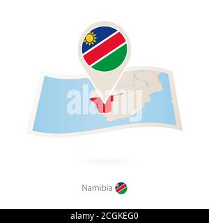 Folded paper map of Namibia with flag pin of Namibia. Vector Illustration Stock Vector
