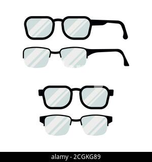Glasses set with black frame icon isolated on white background. Stock Vector