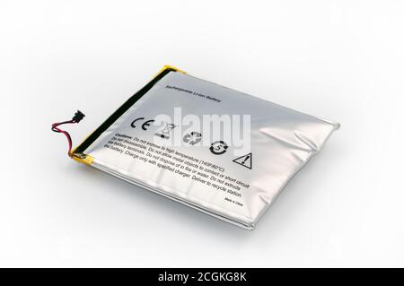 Lithium-ion battery from electronic device, which has expanded. Deep focus Stock Photo