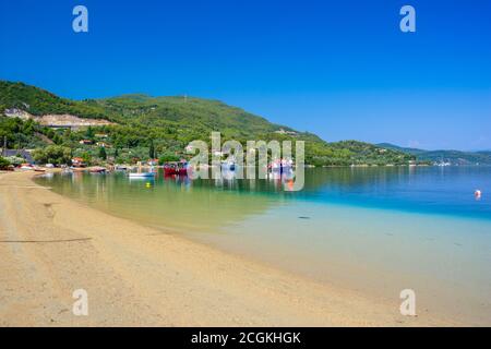 Scenic view of the beach and old harbor of Gialtra, in North Euboea (Evia), Greece. Stock Photo