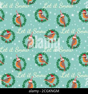 Hand drawn cute birds Christmas seamless pattern Stock Vector