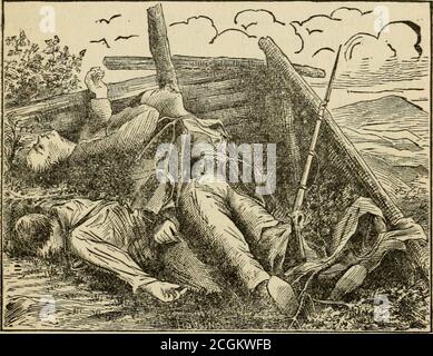 . Andersonville : a story of Rebel military prisons, fifteen months a guest of the so-called southern confederacy : a private soldier's experience in Richmond, Andersonville, Savannah, Millen, Blackshear, and Florence . badlywounded laid where they had fallen. The bottom and oppositeside of the ravine showed how destructive our fire and that otthe canister from the howitzers had been. The underbrush wascut, slashed, and torn into shreds, and the larger trees werescarred, bruised and broken by the thousands of bullets andother missiles that had been poured into them from almostevery conceivable Stock Photo