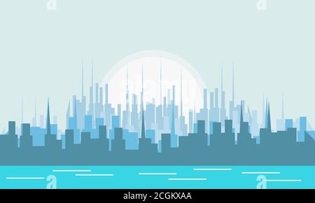 City background vector flat illustration design landscape side view Stock Vector