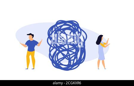 Business challenge vector achievement work progress. Tangle tangled conceptual abstract strategy teamwork people illustration. Solution clew ball care Stock Vector