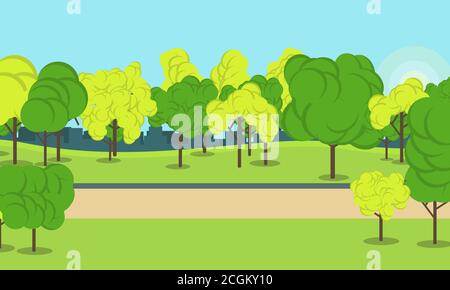 Park summer vector concept landscape flat illustration design Stock Vector