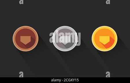 Flat vectors set game rank illustration design. Bronze, silver and golden medal award Stock Vector