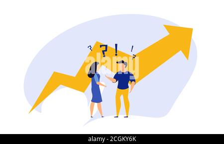 Business progress man and woman vector success challenge employee. Journey job target action career illustration. Review finance work plan concept fla Stock Vector
