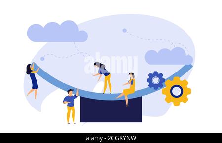 Comparison employee business people vector illustration. Advocate person unbalanced weight. Woman and man on swing outweigh concept idea design. Solut Stock Vector