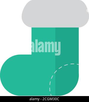 happy merry christmas, green sock celebration festive flat icon style vector illustration Stock Vector