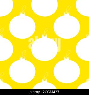 Seamless pattern made from white Christmas tree ball silhouette on a yellow background. Stock Vector