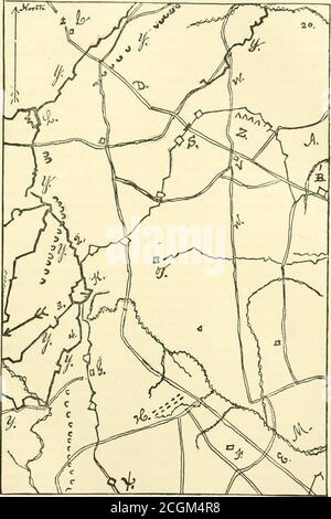 . Thirteenth regiment of New Hampshire volunteer infantry in the war of the rebellion, 1861-1865: a diary covering three years and a day . of FortHarrison, where the column halted a moment before the finalassault, appears to run into this creek. L. Fort Gilmer. S. Cross-way of Union works on New Market road, D. T. O. Aikens house. Gen. Devens Hdqrs. winter of 1864-5. V. Mr. Jamess house on road, W, leading due north to Mr. Jordanshouse on the Darbytown road, not shown on this map. Z. Last camp of the Thirteenth at the front, on the line of works lead-ing from Fort Harrison around to Deep Botto Stock Photo