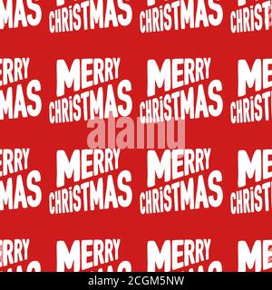 Seamless pattern made from white Merry Christmas lettering on a red background. Stock Vector