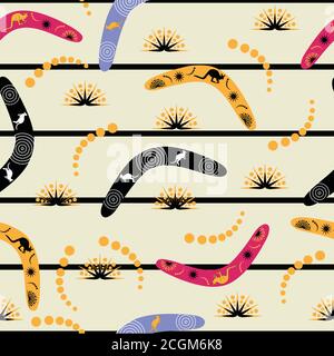 Boomerangs and Kangaroos seamless pattern Stock Vector