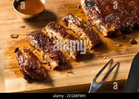 Homemade Smoked St Louis Style Spare Ribs with BBQ Sauce Stock Photo